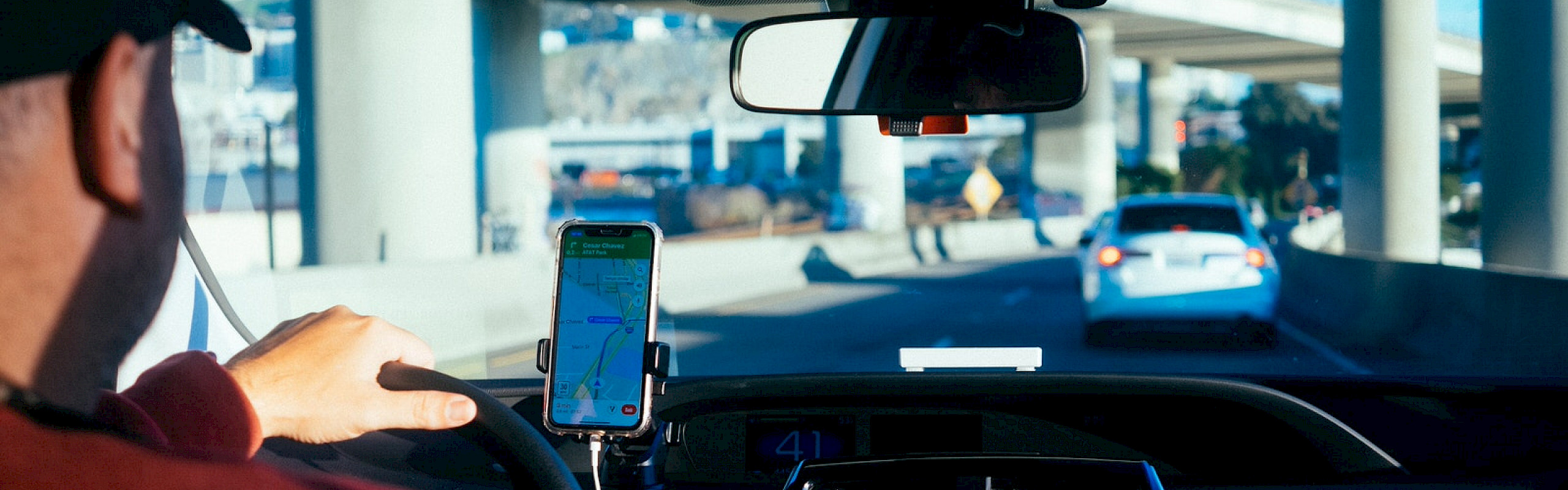 Rideshare driver driving on expressway